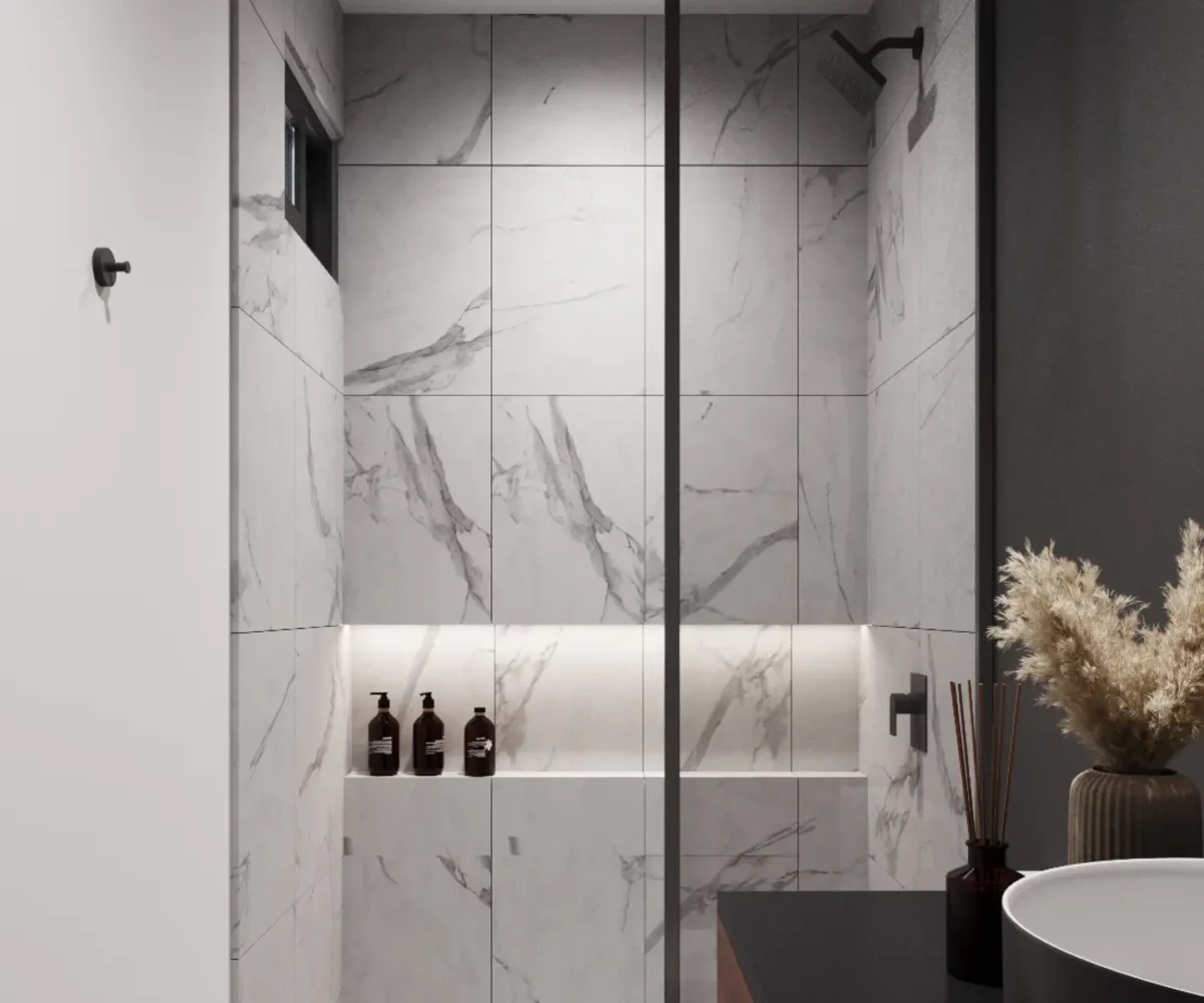 Baño de mármol de Casa Maracuyá